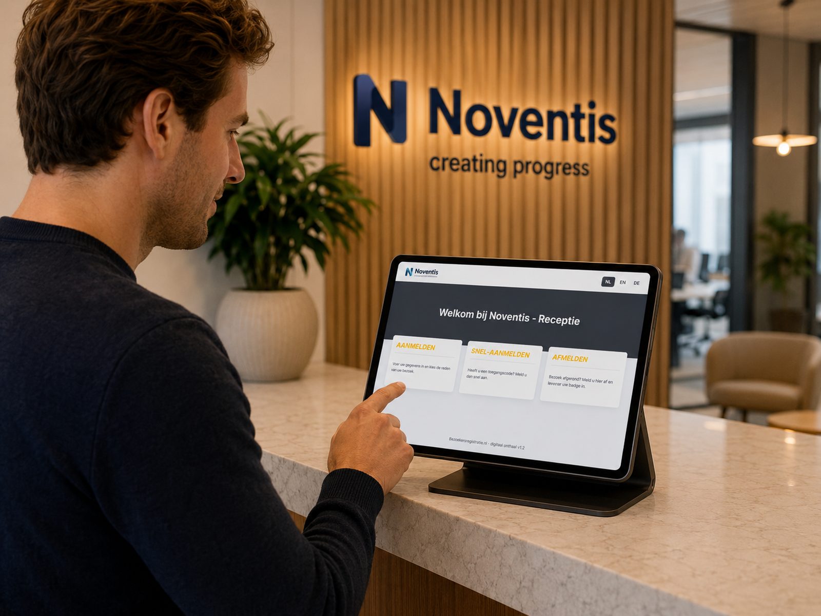 Bezoekersregistratie op tablet bij de receptie, Bezoekregistratie.nl